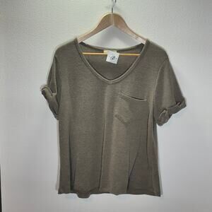 Entro Mocha Knit Short Sleeve Top Large NWT Soft Stretch Casual Pocket Tee
